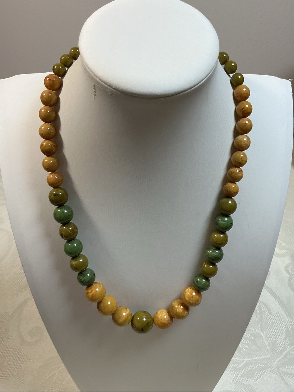 Olive, Moss Green and Mustard Chunky Acrylic Bead Vintage Necklace